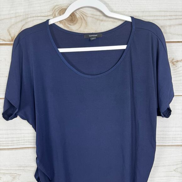 Espresso Navy Blue Side Cinched Short Sleeve Scoop Neck T-Shirt Size Large - Picture 2 of 7